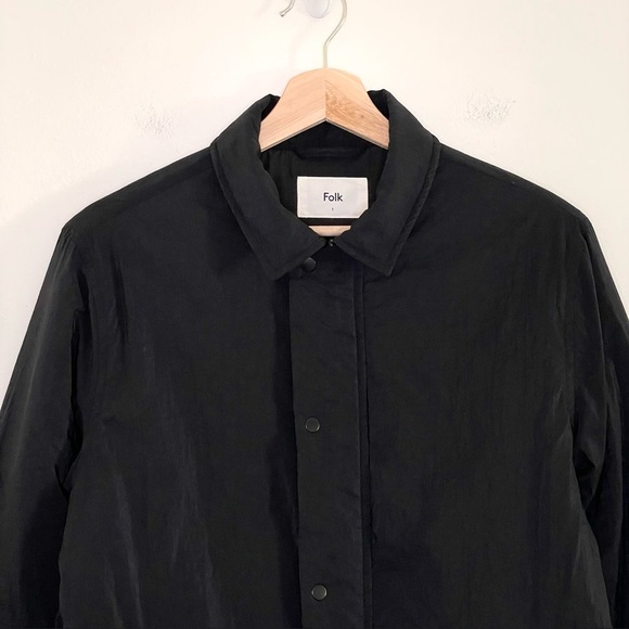 Folk Wadded Pebble Jacket Japanese Nylon Snap Zip Front Black Men’s XS - Picture 8 of 16